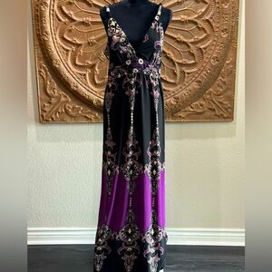 Black & Purple V Neck Maxi Dress